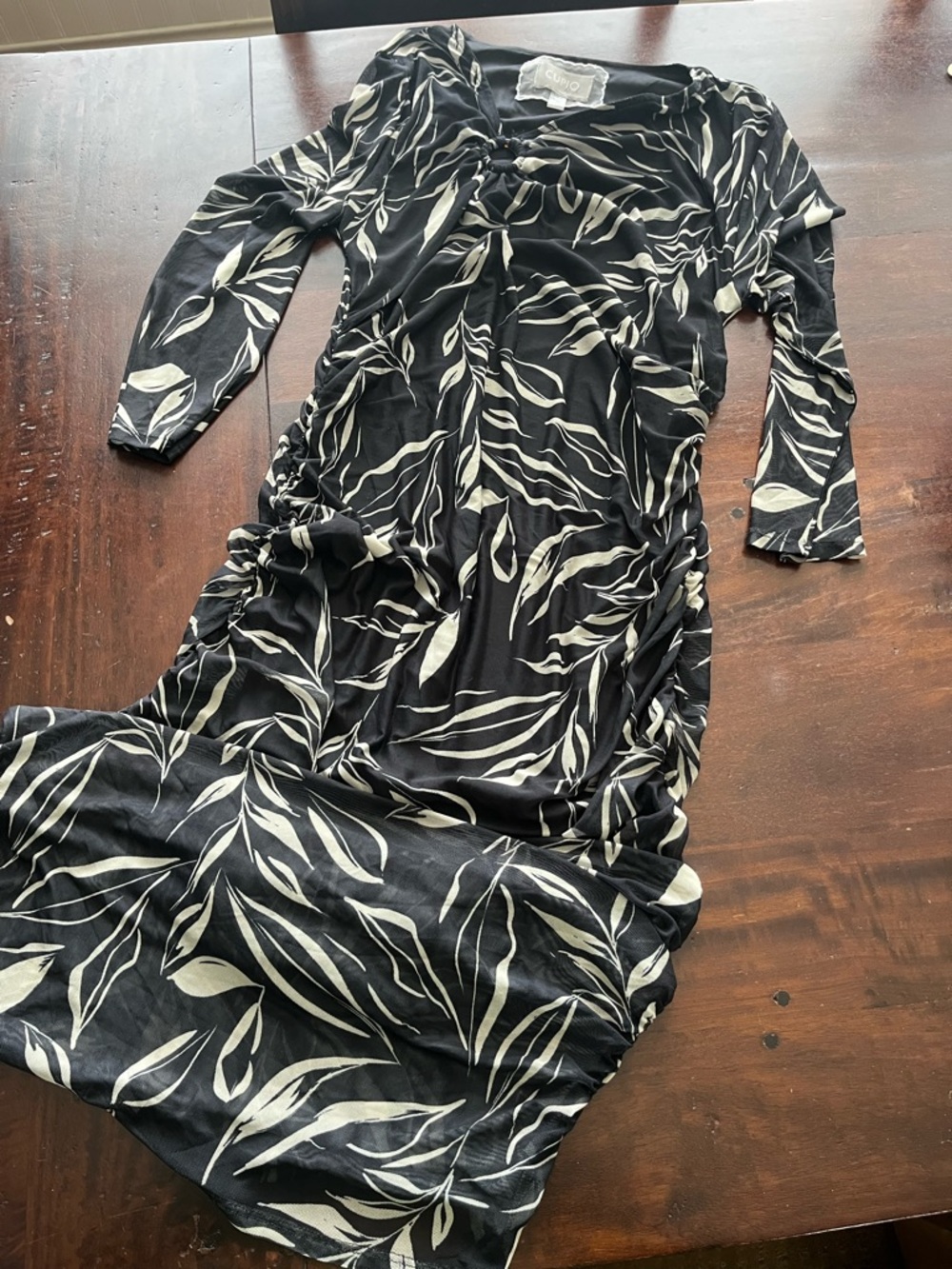 Cupio Black  Dress with White Leaf Pattern